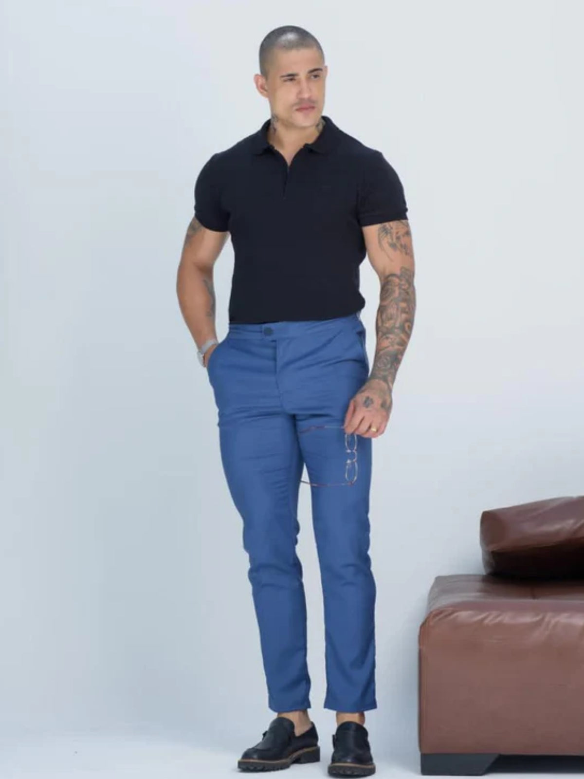 Calça Alfaiataria Skinny Azul c/ Ajuste