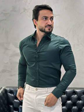 Camisa Acetinada c/ Elastano Slim Militar