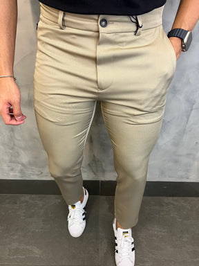 Calça Alfaiataria Skinny Khaki Bolso Ziper