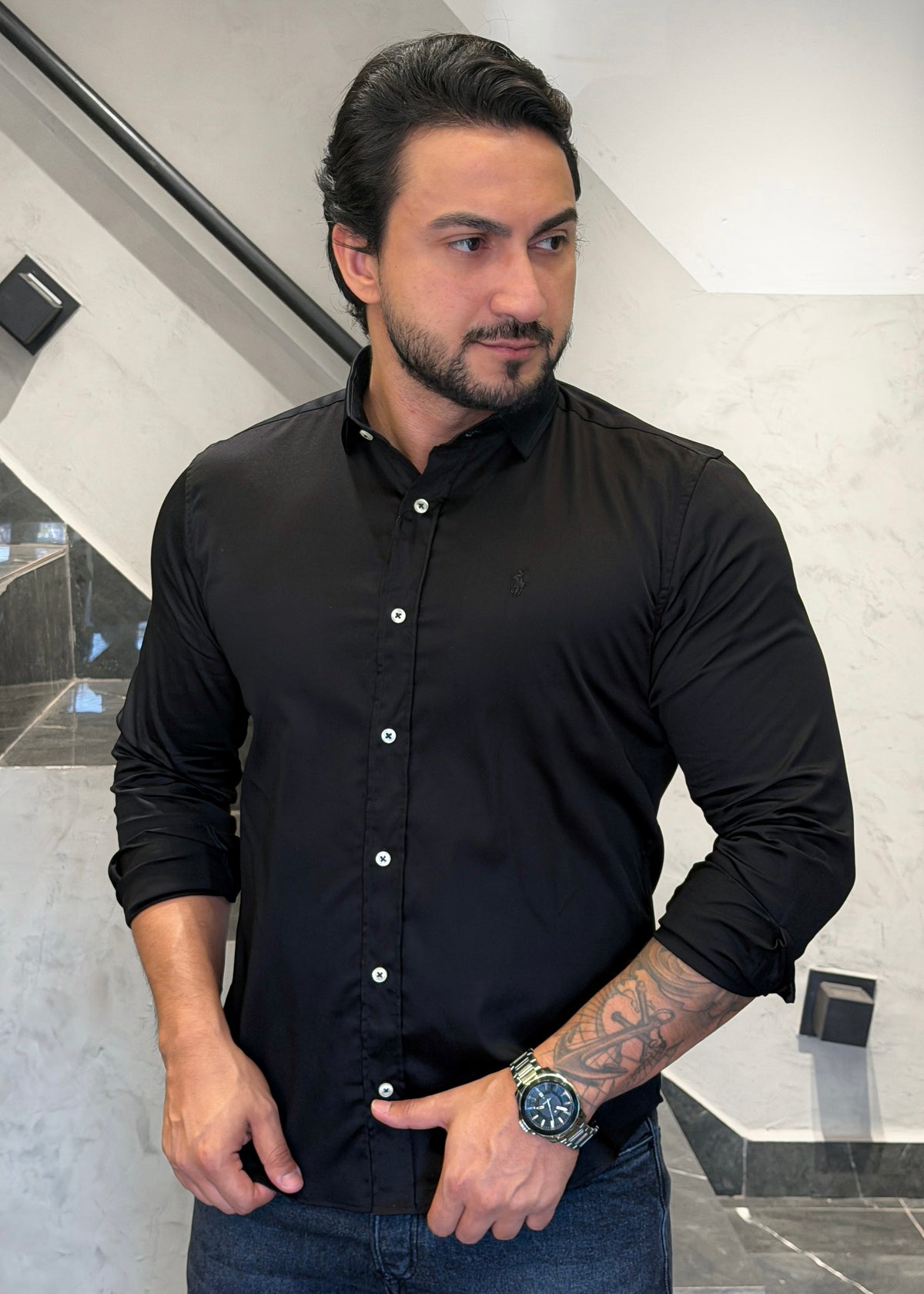 Camisa Ralph Lauren M/L Preto Gola Italiana