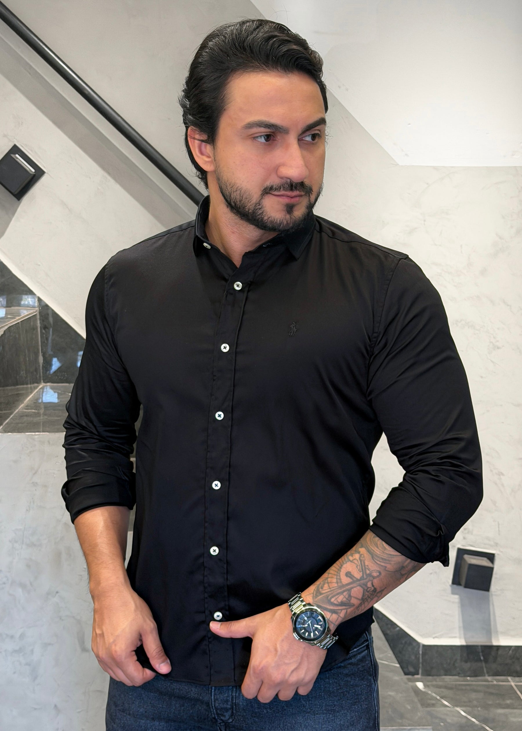Camisa Ralph Lauren M/L Preto Gola Italiana