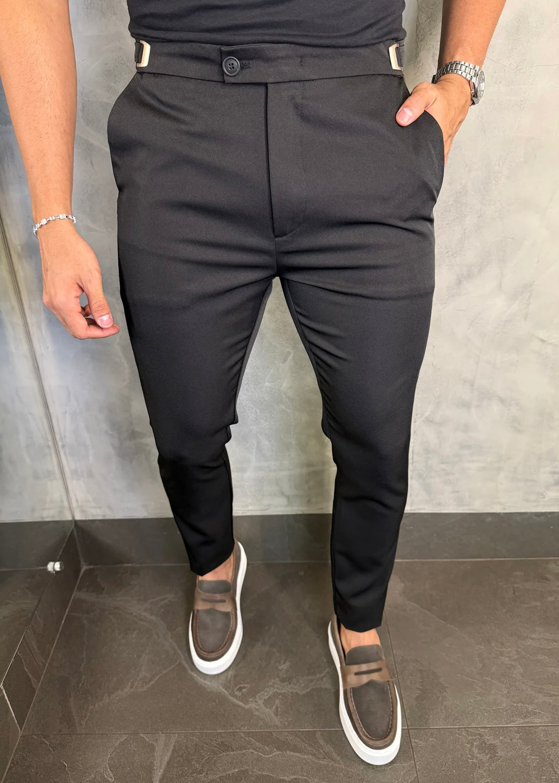 Calça Alfaiataria DL67 c/ Ajuste Lateral Preto Viena