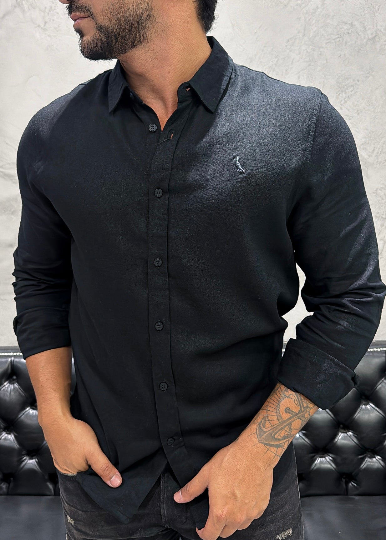 Camisa Reserva M/L Linho Preto