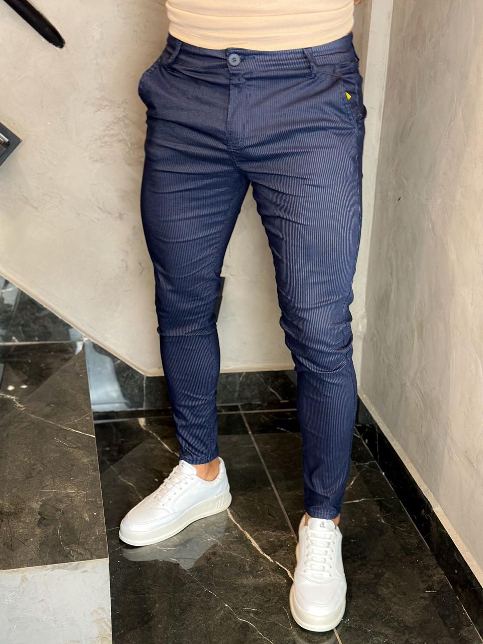 Calça Risca de Giz Skinny Azul