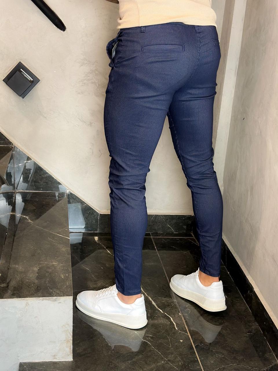 Calça Risca de Giz Skinny Azul