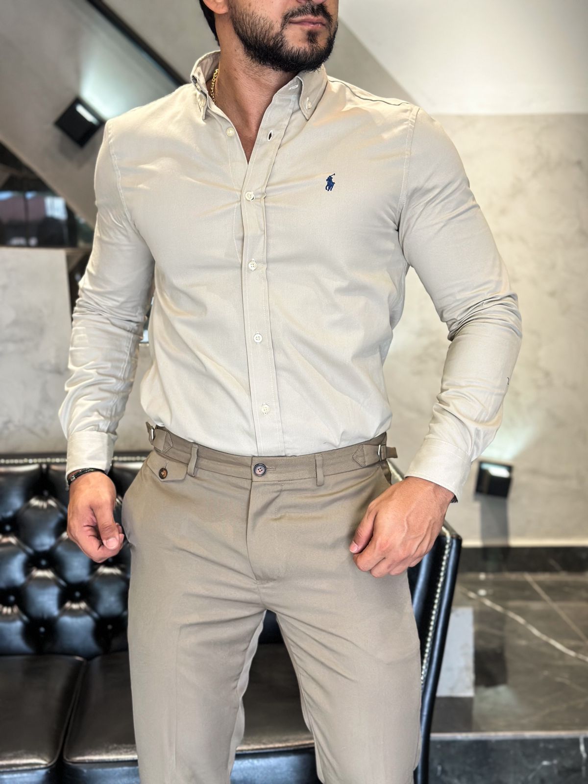 Camisa Ralph Lauren M/Longa Oxford Areia
